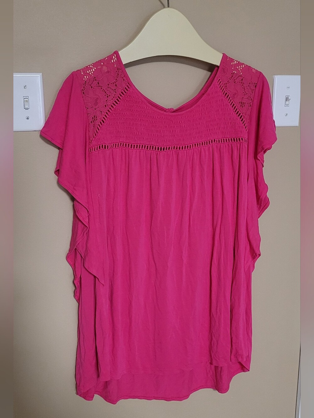 💚10 for $10💚 Bundle and save  Hot Pink Crochet Yoke Short Sleeve Tunic